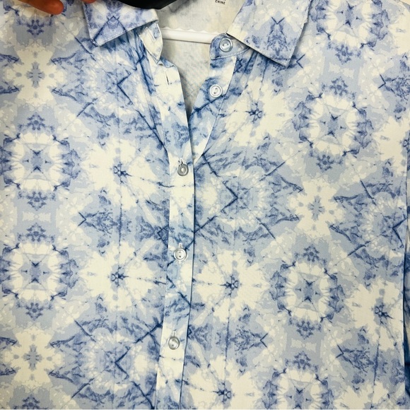 NWT Motion Blue& White Button Front Ruffle Pattern Midi Dress Women Size S - Picture 13 of 15